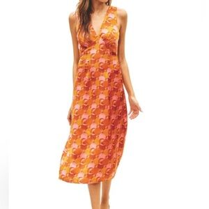 Dress Forum Your Destiny Elegant Orange and Pink Patterned Dress Size Medium